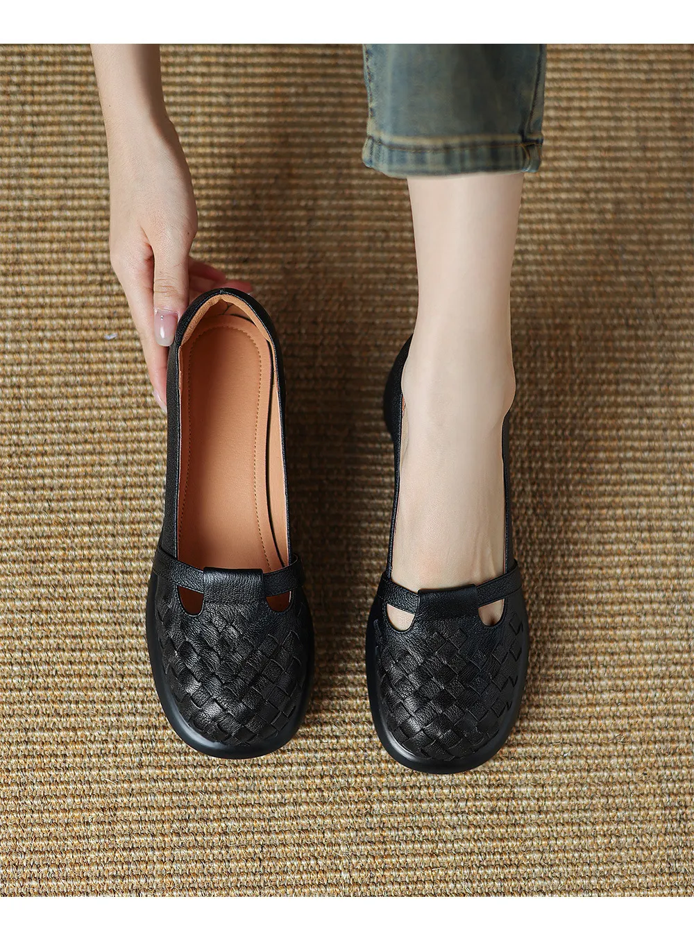 Spring/Summer Round Toe Chunky Heel High-Heeled Single Shoes, Lambskin Fashion Classic Women's Shoes, Black, Apricot