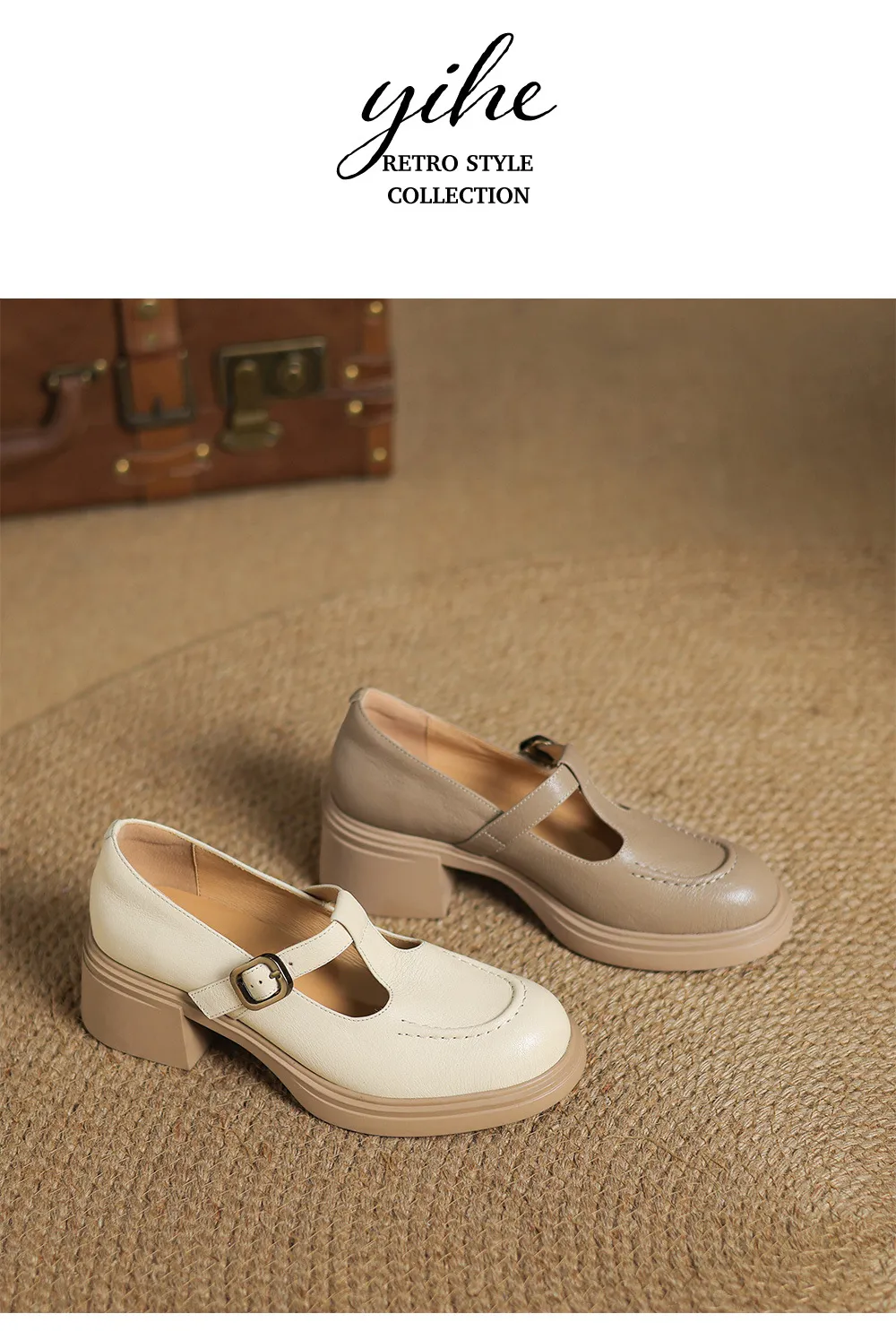 Spring/Summer Round Toe Platform Chunky Heel High-Heel Buckled Flats, Comfortable and Soft Lambskin Fashion Shoes