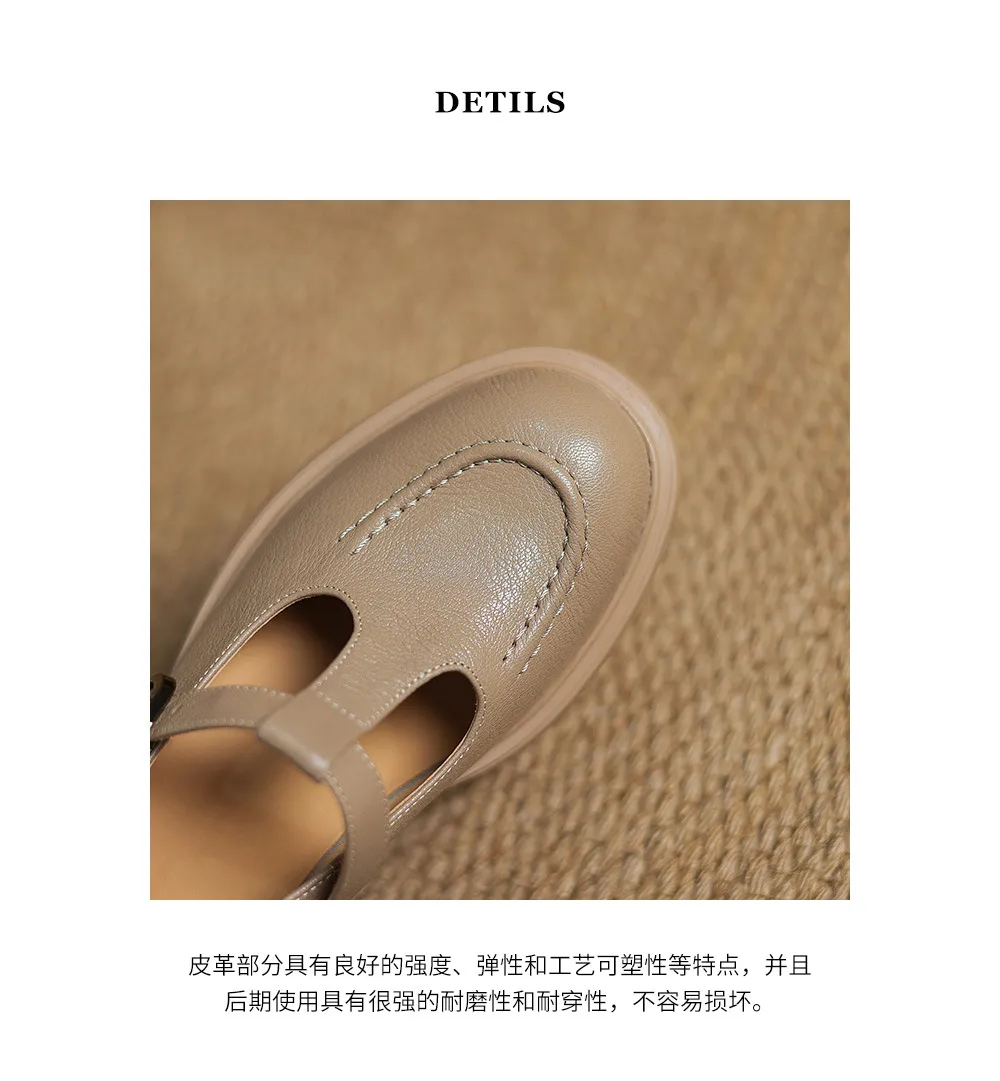 Spring/Summer Round Toe Platform Chunky Heel High-Heel Buckled Flats, Comfortable and Soft Lambskin Fashion Shoes