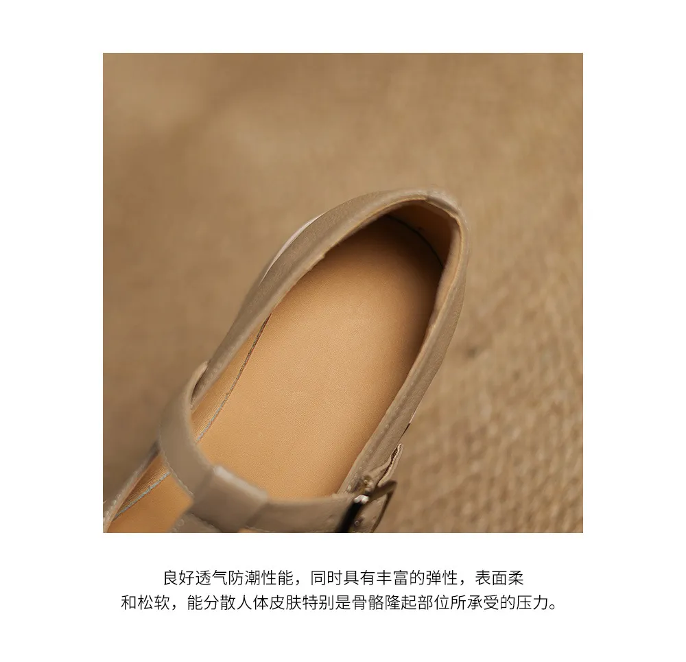 Spring/Summer Round Toe Platform Chunky Heel High-Heel Buckled Flats, Comfortable and Soft Lambskin Fashion Shoes