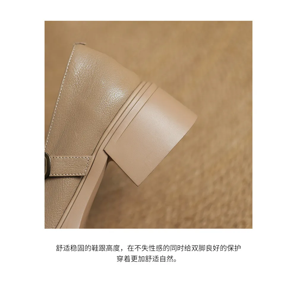 Spring/Summer Round Toe Platform Chunky Heel High-Heel Buckled Flats, Comfortable and Soft Lambskin Fashion Shoes