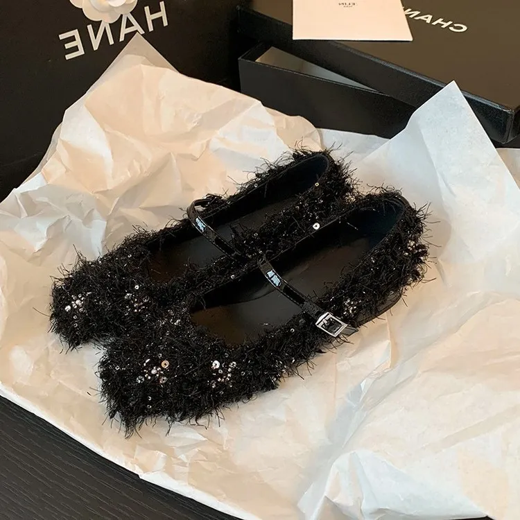Spring/Summer Square Toe Flat Shoes with Hook and Loop Design, Comfortable and Trendy Women's Shoes, Black and Gray
