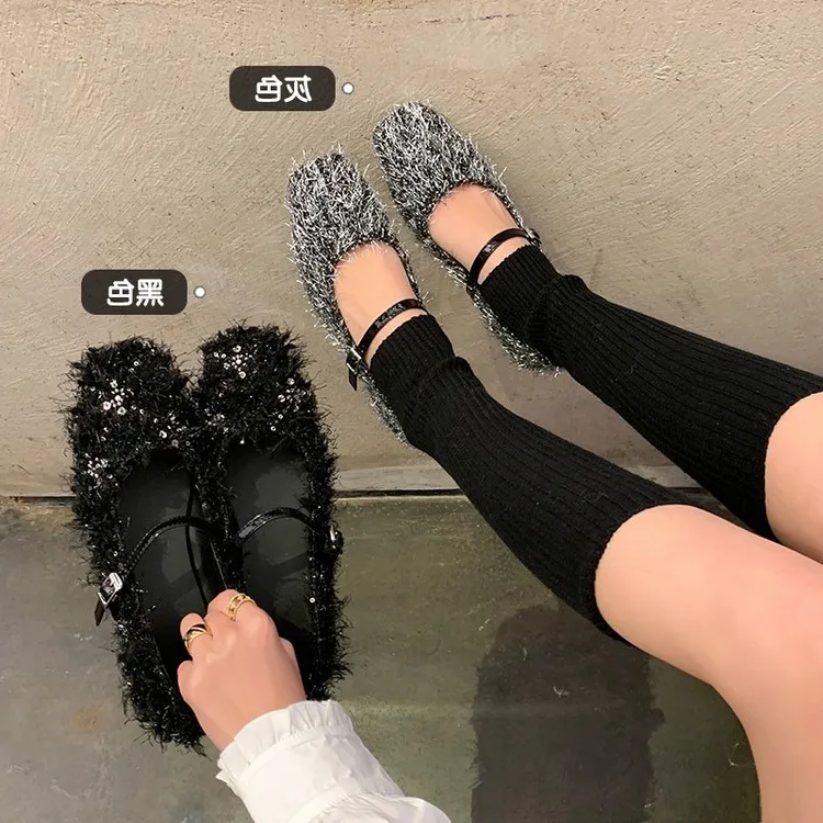 Spring/Summer Square Toe Flat Shoes with Hook and Loop Design, Comfortable and Trendy Women's Shoes, Black and Gray