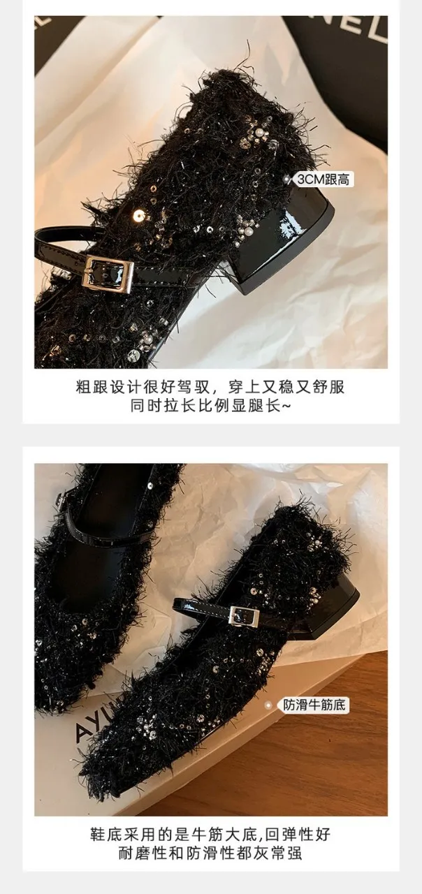 Spring/Summer Square Toe Flat Shoes with Hook and Loop Design, Comfortable and Trendy Women's Shoes, Black and Gray