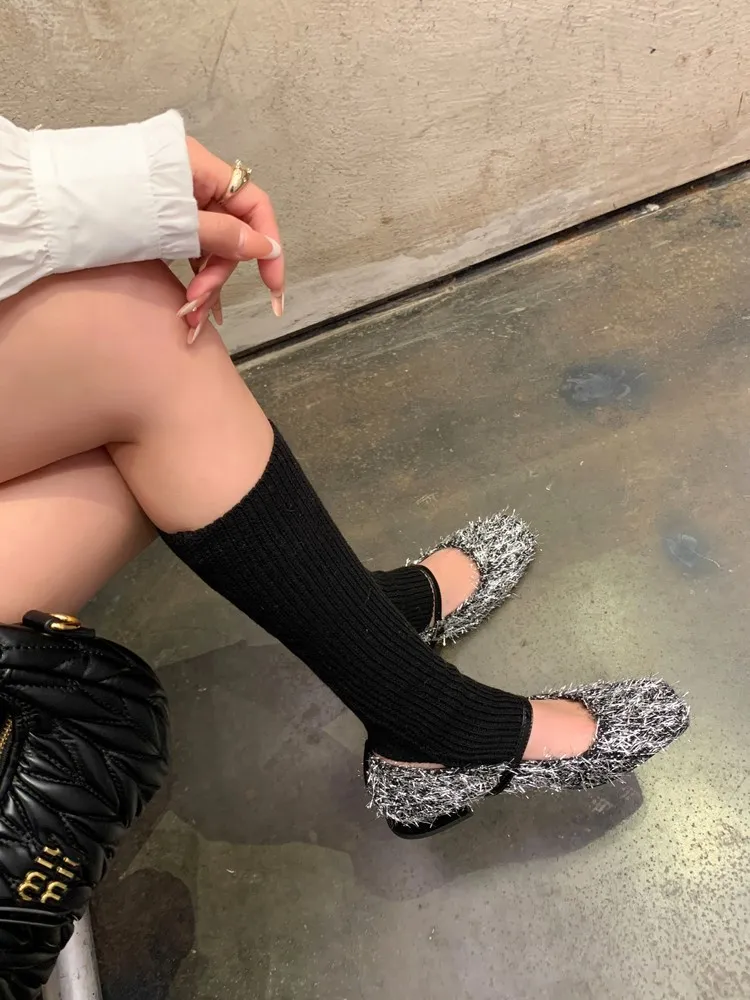 Spring/Summer Square Toe Flat Shoes with Hook and Loop Design, Comfortable and Trendy Women's Shoes, Black and Gray