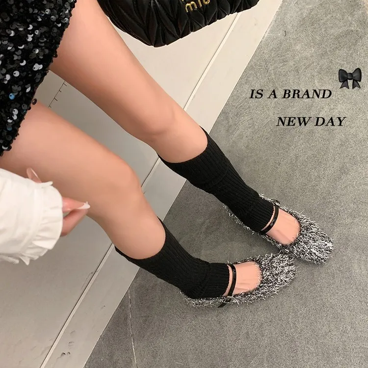 Spring/Summer Square Toe Flat Shoes with Hook and Loop Design, Comfortable and Trendy Women's Shoes, Black and Gray