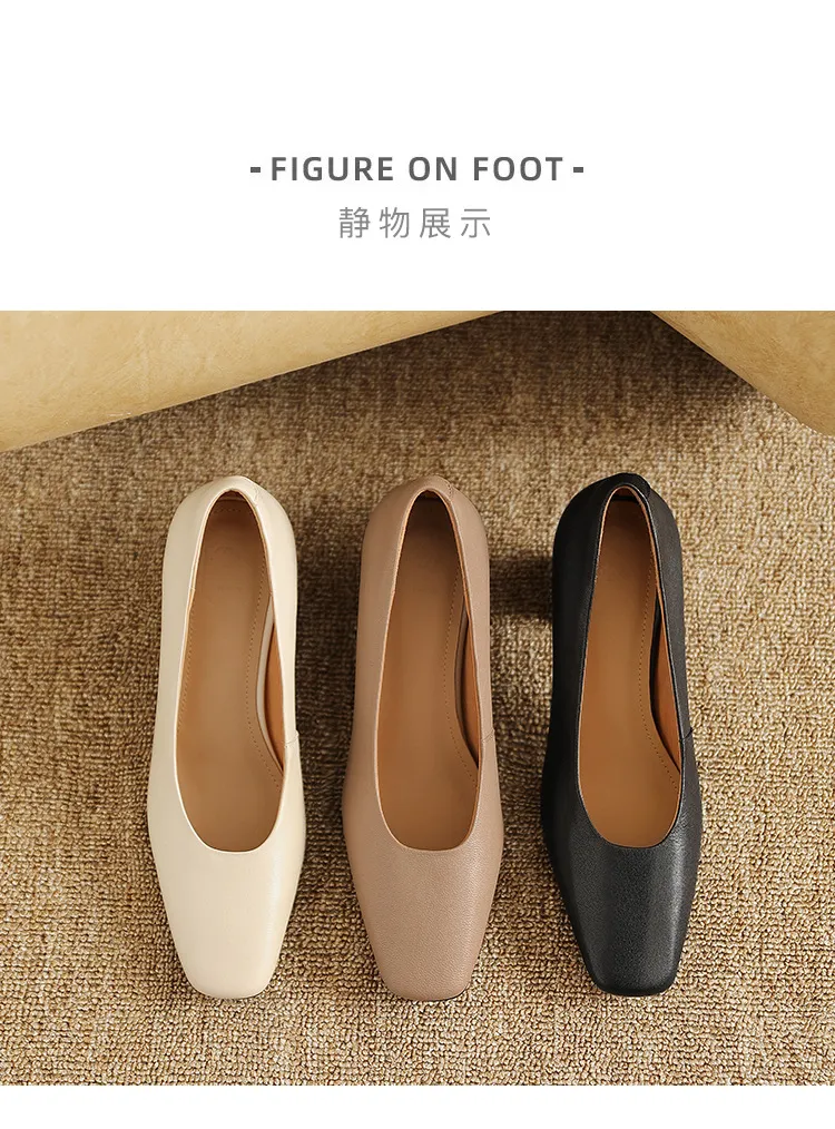 Spring/Summer Square Toe Chunky Heel High-Heeled Low-Cut Women's Fashion Shoes in Sheepskin, Black and Off-White