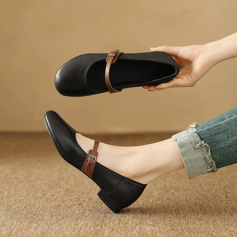 Spring/Summer Round Toe Flat Shoes, Sheepskin Color Block, Low Heel, Fashion Women's Shoes