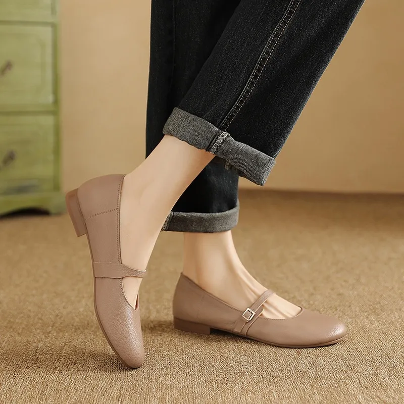 Spring/Summer Round Toe Flat Shoes, Sheepskin Color Block, Low Heel, Fashion Women's Shoes