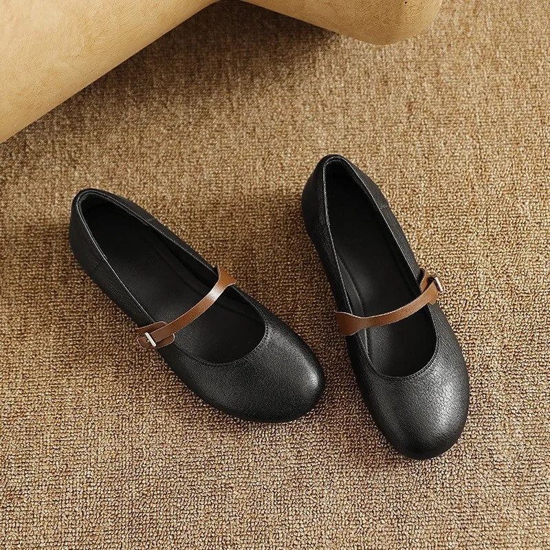 Spring/Summer Round Toe Flat Shoes, Sheepskin Color Block, Low Heel, Fashion Women's Shoes