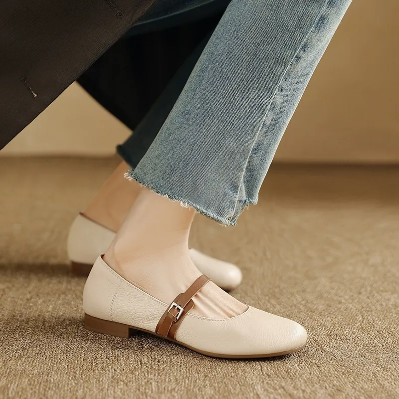 Spring/Summer Round Toe Flat Shoes, Sheepskin Color Block, Low Heel, Fashion Women's Shoes