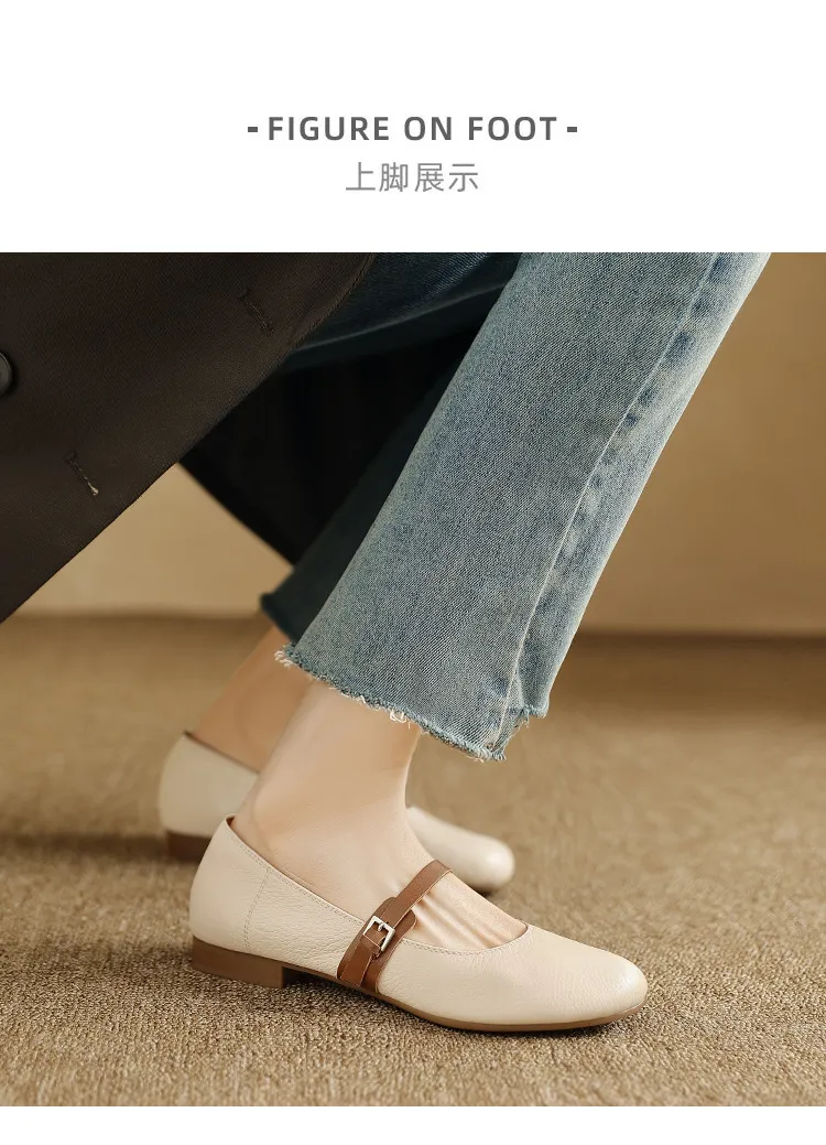Spring/Summer Round Toe Flat Shoes, Sheepskin Color Block, Low Heel, Fashion Women's Shoes