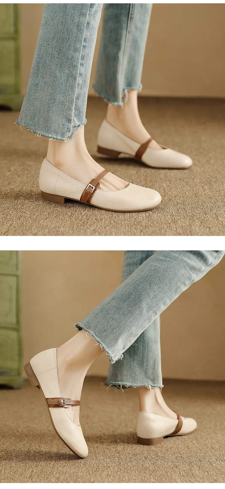 Spring/Summer Round Toe Flat Shoes, Sheepskin Color Block, Low Heel, Fashion Women's Shoes