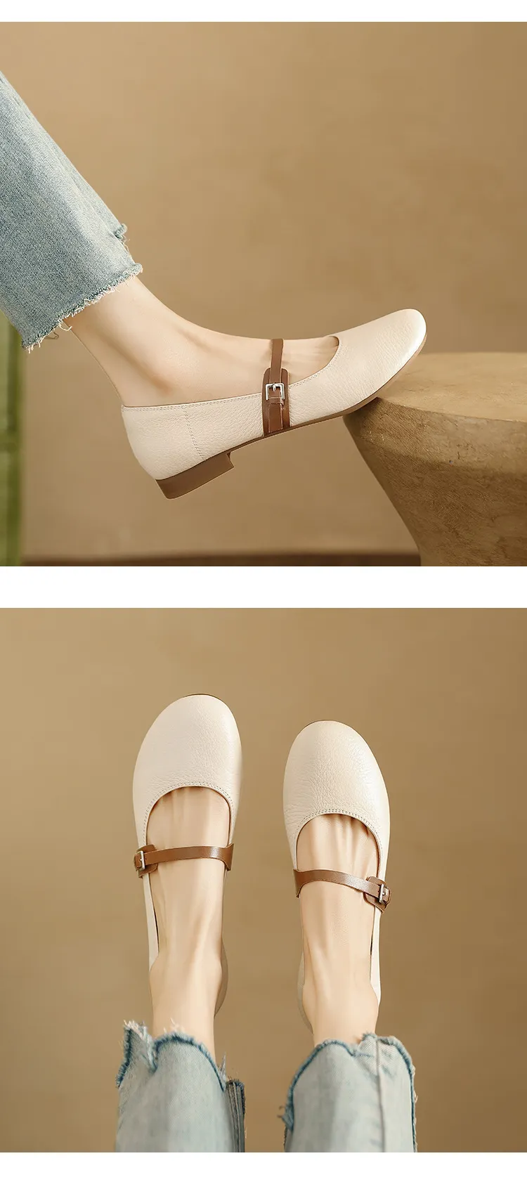 Spring/Summer Round Toe Flat Shoes, Sheepskin Color Block, Low Heel, Fashion Women's Shoes