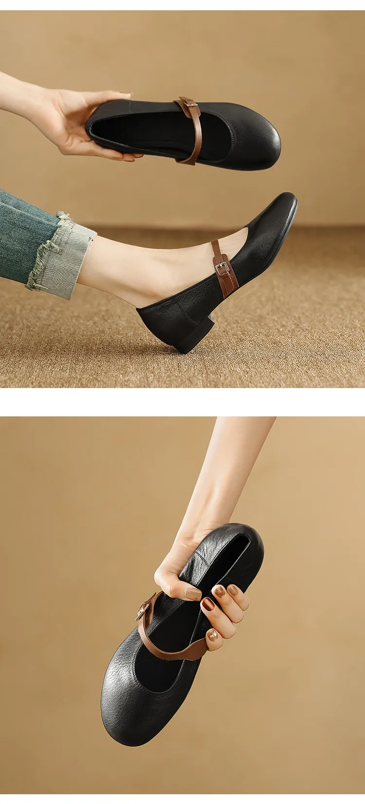 Spring/Summer Round Toe Flat Shoes, Sheepskin Color Block, Low Heel, Fashion Women's Shoes