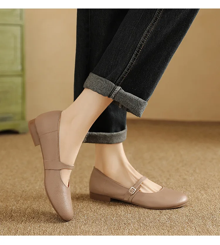 Spring/Summer Round Toe Flat Shoes, Sheepskin Color Block, Low Heel, Fashion Women's Shoes