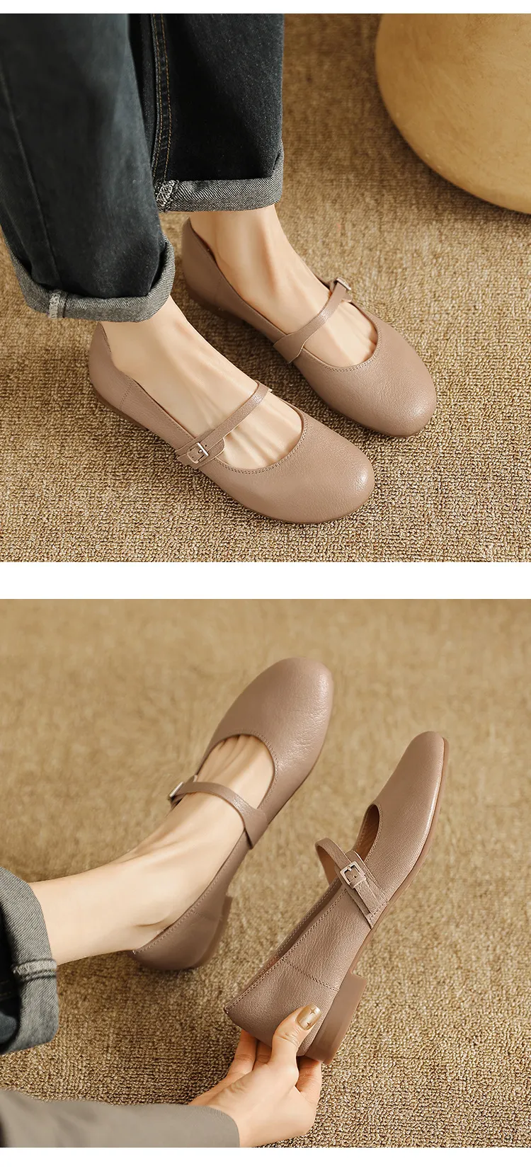 Spring/Summer Round Toe Flat Shoes, Sheepskin Color Block, Low Heel, Fashion Women's Shoes