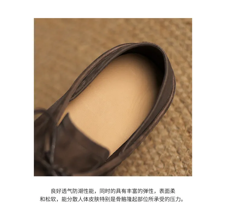 Spring and Autumn Chunky Heel Low Heel Square Toe Lace-up Comfortable Cowhide Women's Shoes Black Brown 22-15c