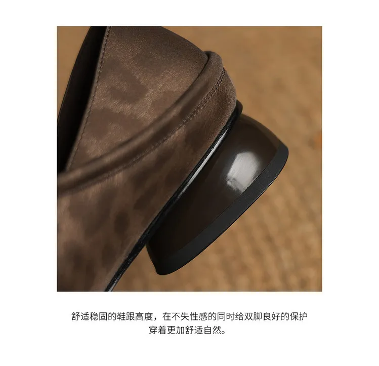 Spring and Autumn Chunky Heel Low Heel Square Toe Lace-up Comfortable Cowhide Women's Shoes Black Brown 22-15c