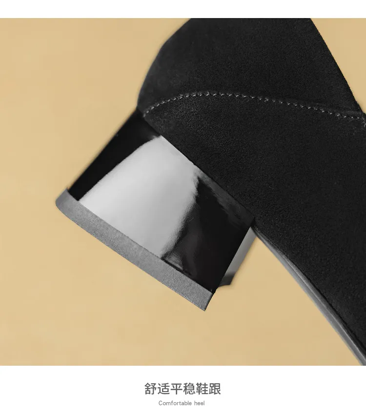 Women's spring fashion shoes, sheepskin, low-cut, square-toe, chunky heel, with bow.