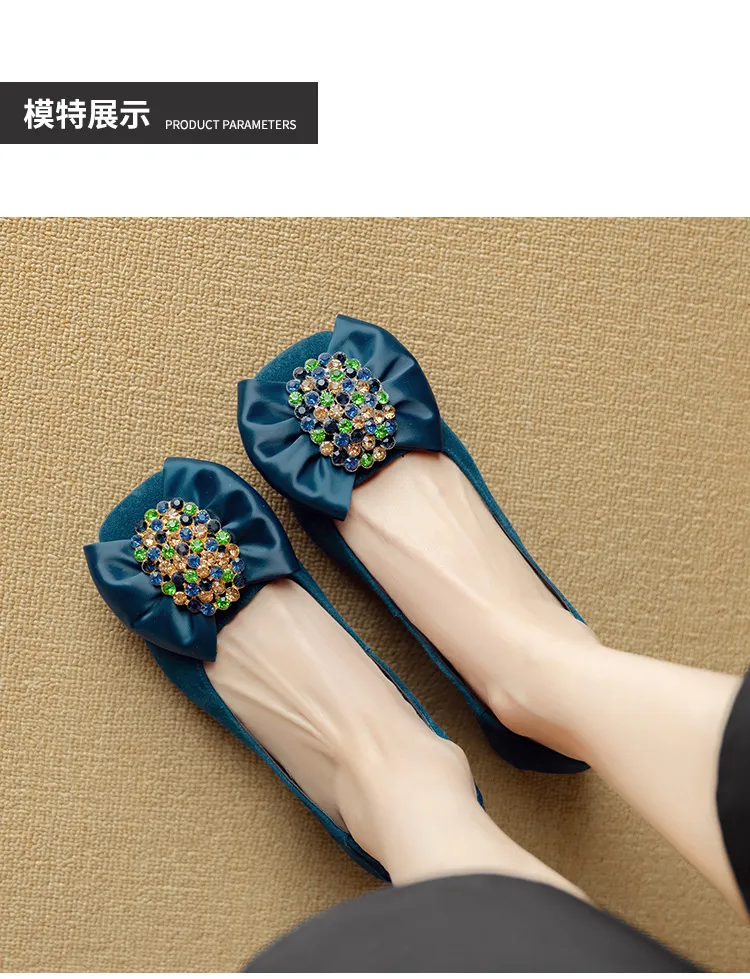 Women's spring fashion shoes, sheepskin, low-cut, square-toe, chunky heel, with bow.