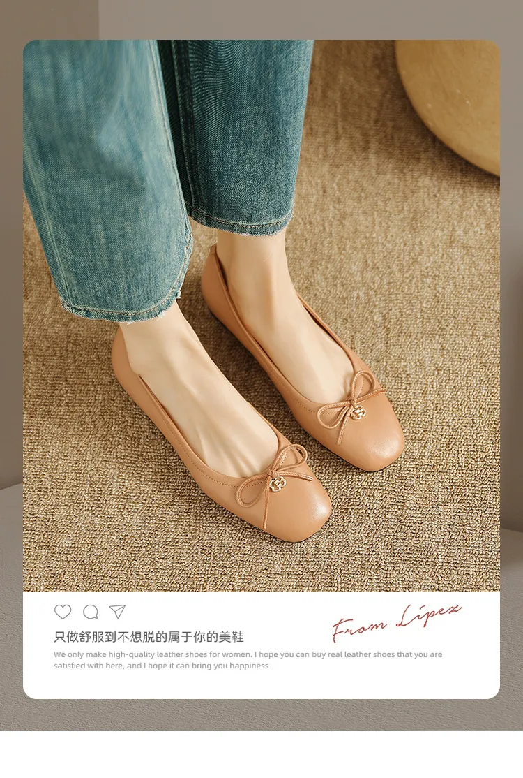 Spring/Summer Square-Toe Flats with Bow Knot, Low-Cut Wedge Heel, Sheepskin Women's Shoes, Lightweight and Soft Oversized Shoes