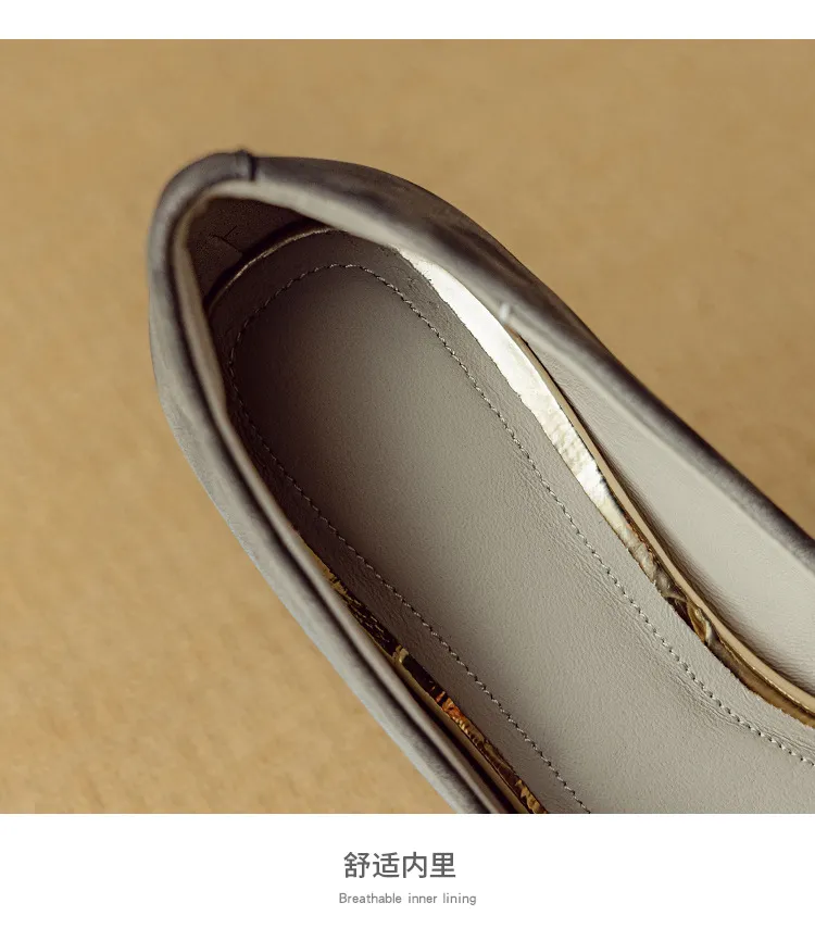 Spring/Summer Single Shoes, Square Toe, Shallow Mouth, Bow, Fairy Style, Metallic Iron Toe Women's Shoes
