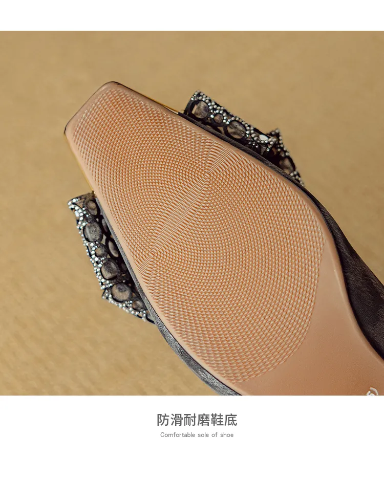 Spring/Summer Single Shoes, Square Toe, Shallow Mouth, Bow, Fairy Style, Metallic Iron Toe Women's Shoes