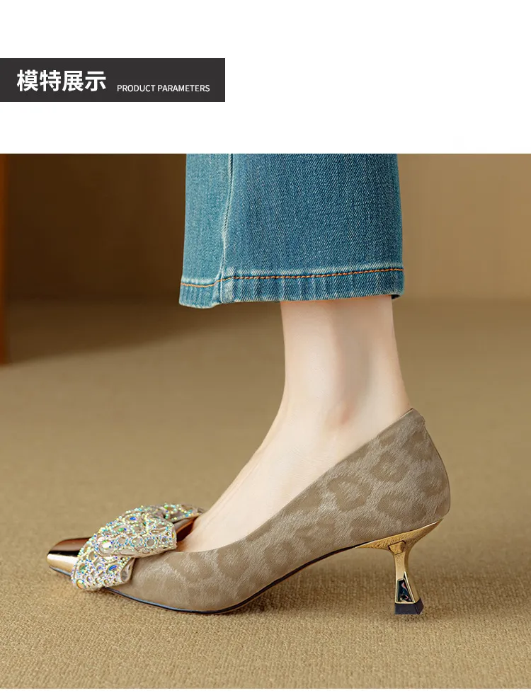 Spring/Summer Single Shoes, Square Toe, Shallow Mouth, Bow, Fairy Style, Metallic Iron Toe Women's Shoes