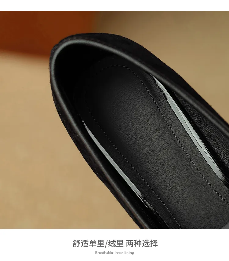 Chunxia square-toe chunky heeled high-heeled single shoes with buckle, elegant and comfortable sheepskin women's shoes