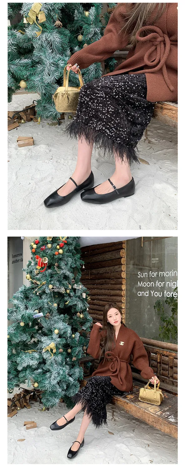 Spring/Summer Square Toe Flat Heel Buckle Shoes, Leather Solid Color Women's Shoes, Black, Red, Gray