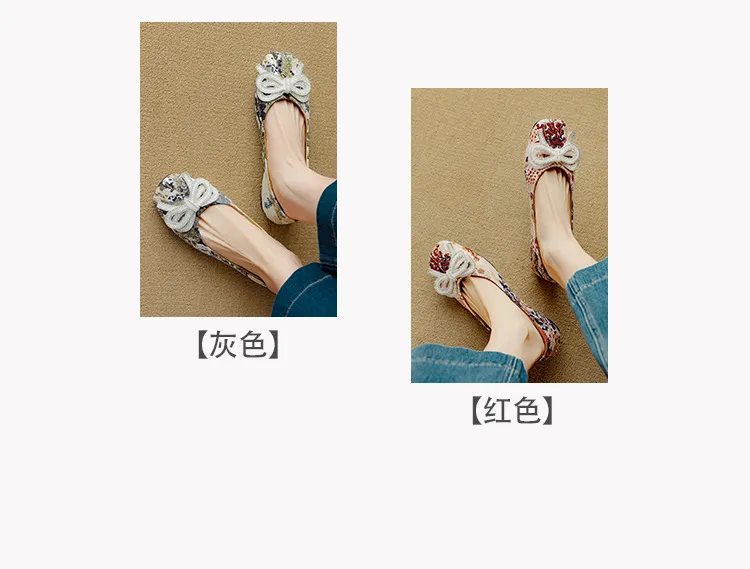 Spring/Summer Square Toe Flat Shoes with Embroidery, Chinese Style, Comfortable, and Bow-Tie