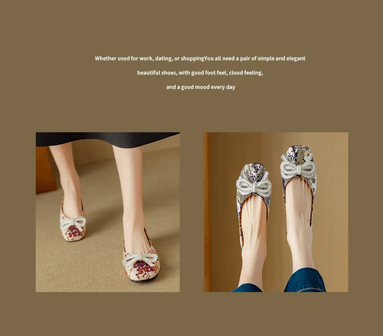 Spring/Summer Square Toe Flat Shoes with Embroidery, Chinese Style, Comfortable, and Bow-Tie