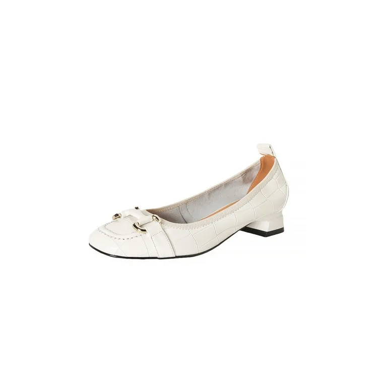 Spring/Summer Chunky Heel Mid-Heel Flats Square Toe Low-Cut Sheepskin Fashion Women's Shoes Black and White