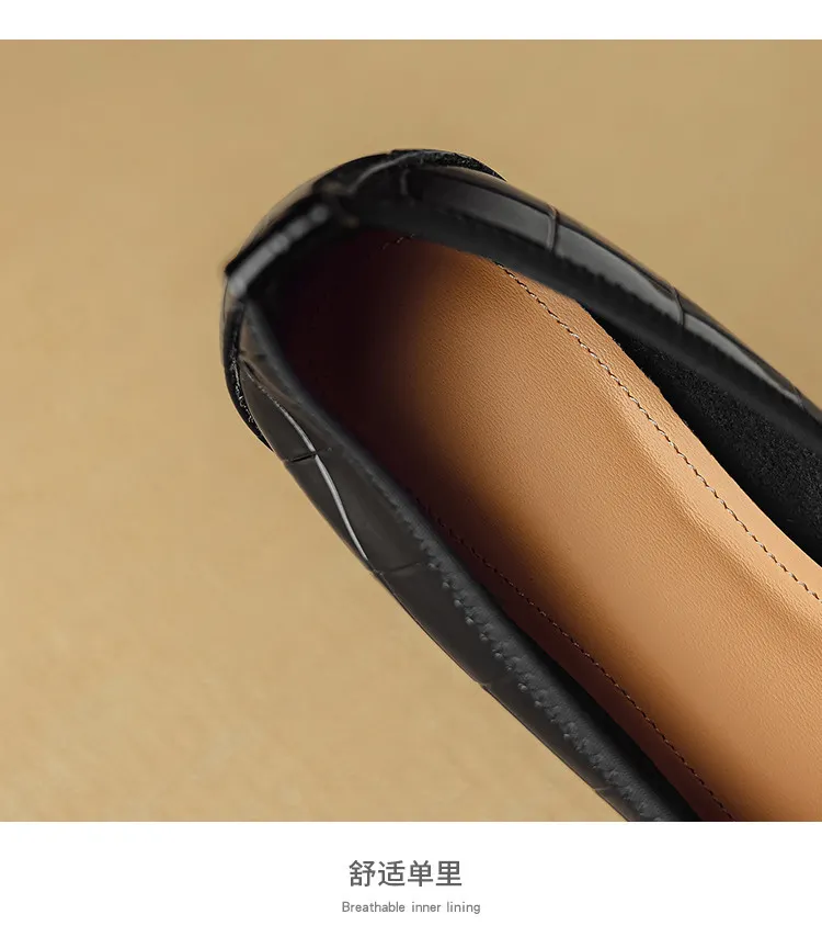 Spring/Summer Chunky Heel Mid-Heel Flats Square Toe Low-Cut Sheepskin Fashion Women's Shoes Black and White