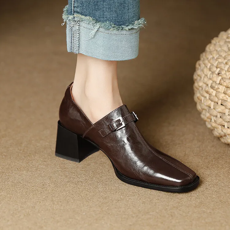 Spring single shoes, square toe, chunky heel, high heel, cuff, deep-cut fashion women's shoes, 22-25g