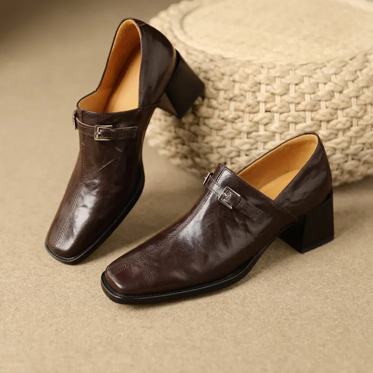Spring single shoes, square toe, chunky heel, high heel, cuff, deep-cut fashion women's shoes, 22-25g
