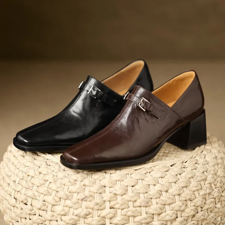 Spring single shoes, square toe, chunky heel, high heel, cuff, deep-cut fashion women's shoes, 22-25g