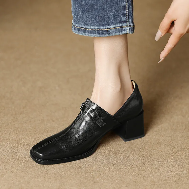 Spring single shoes, square toe, chunky heel, high heel, cuff, deep-cut fashion women's shoes, 22-25g