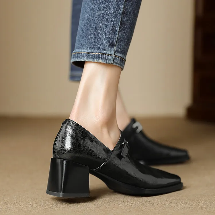 Spring single shoes, square toe, chunky heel, high heel, cuff, deep-cut fashion women's shoes, 22-25g