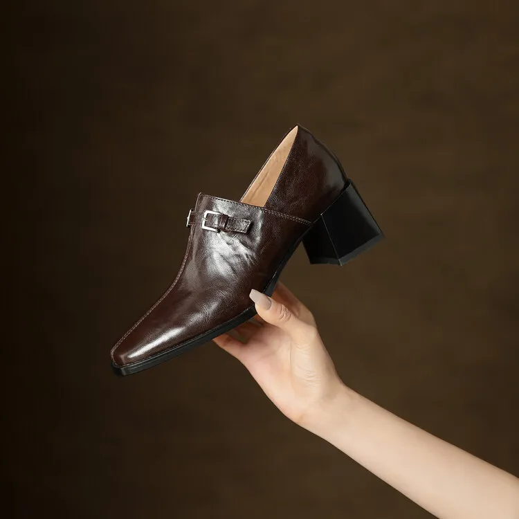 Spring single shoes, square toe, chunky heel, high heel, cuff, deep-cut fashion women's shoes, 22-25g