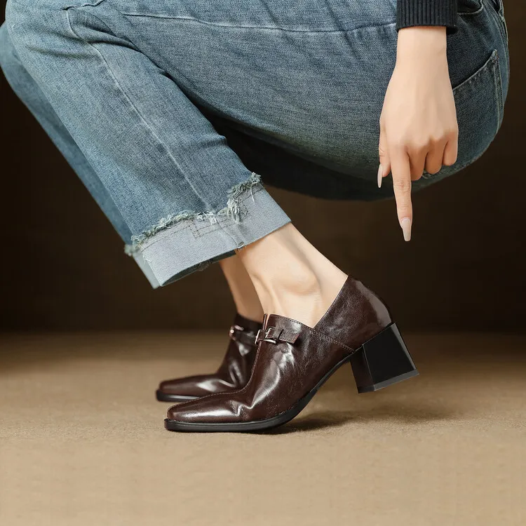 Spring single shoes, square toe, chunky heel, high heel, cuff, deep-cut fashion women's shoes, 22-25g