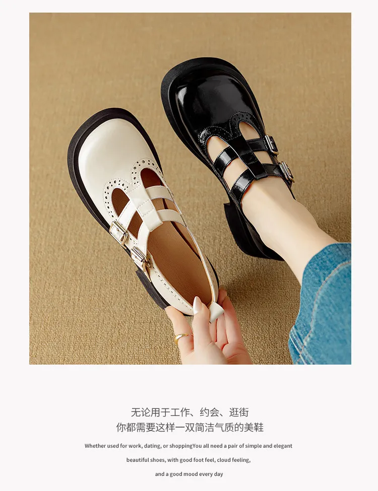 Spring and Autumn Round Toe Thick Sole Chunky Heel High Heel Single Shoes Women's Classic Leather Shoes