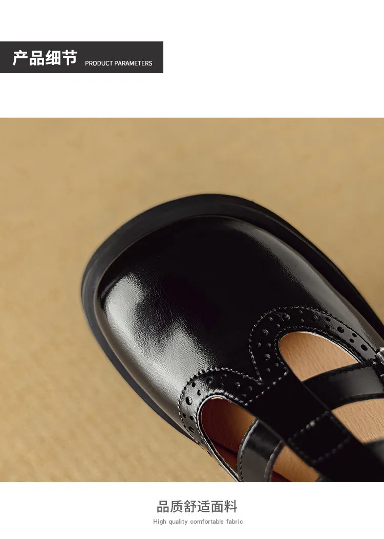 Spring and Autumn Round Toe Thick Sole Chunky Heel High Heel Single Shoes Women's Classic Leather Shoes