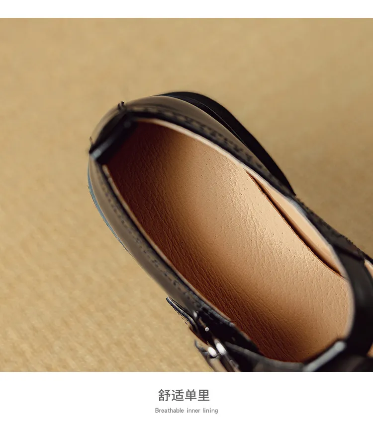 Spring and Autumn Round Toe Thick Sole Chunky Heel High Heel Single Shoes Women's Classic Leather Shoes