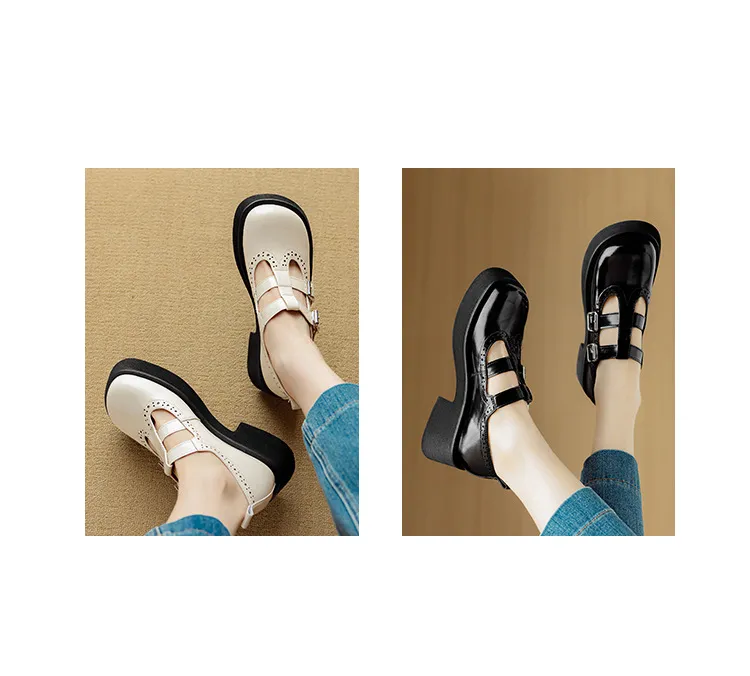 Spring and Autumn Round Toe Thick Sole Chunky Heel High Heel Single Shoes Women's Classic Leather Shoes
