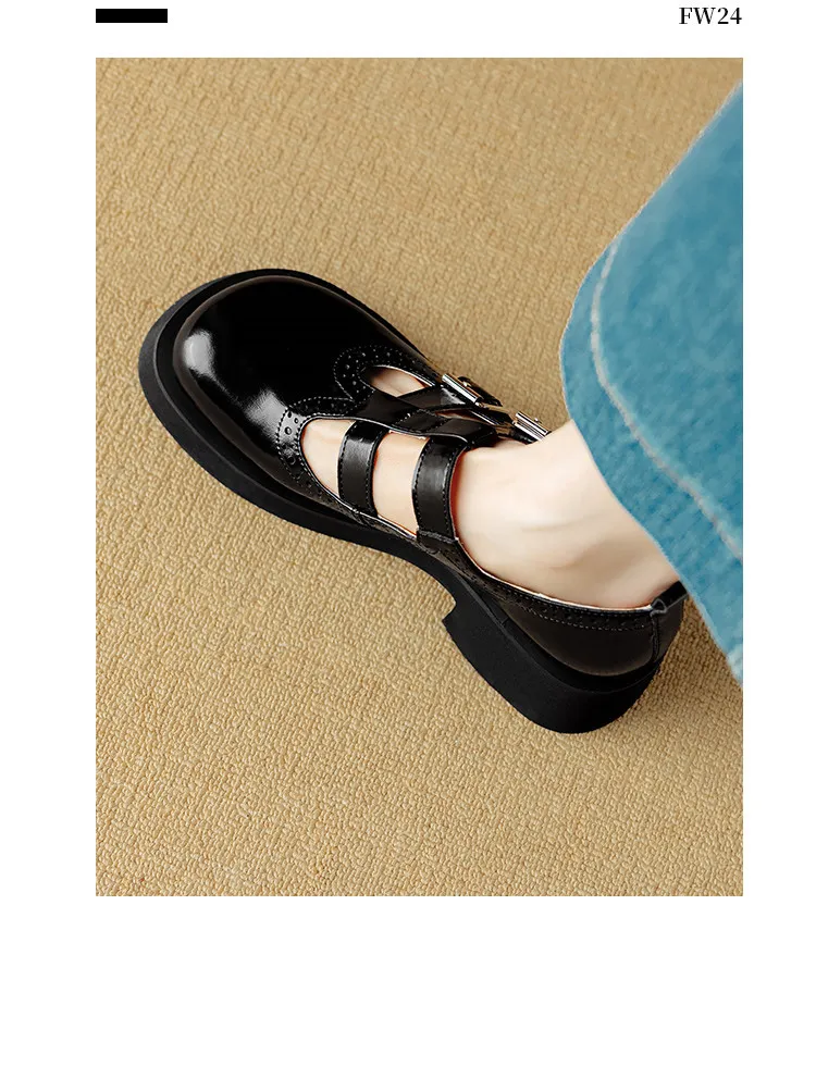 Spring and Autumn Round Toe Thick Sole Chunky Heel High Heel Single Shoes Women's Classic Leather Shoes