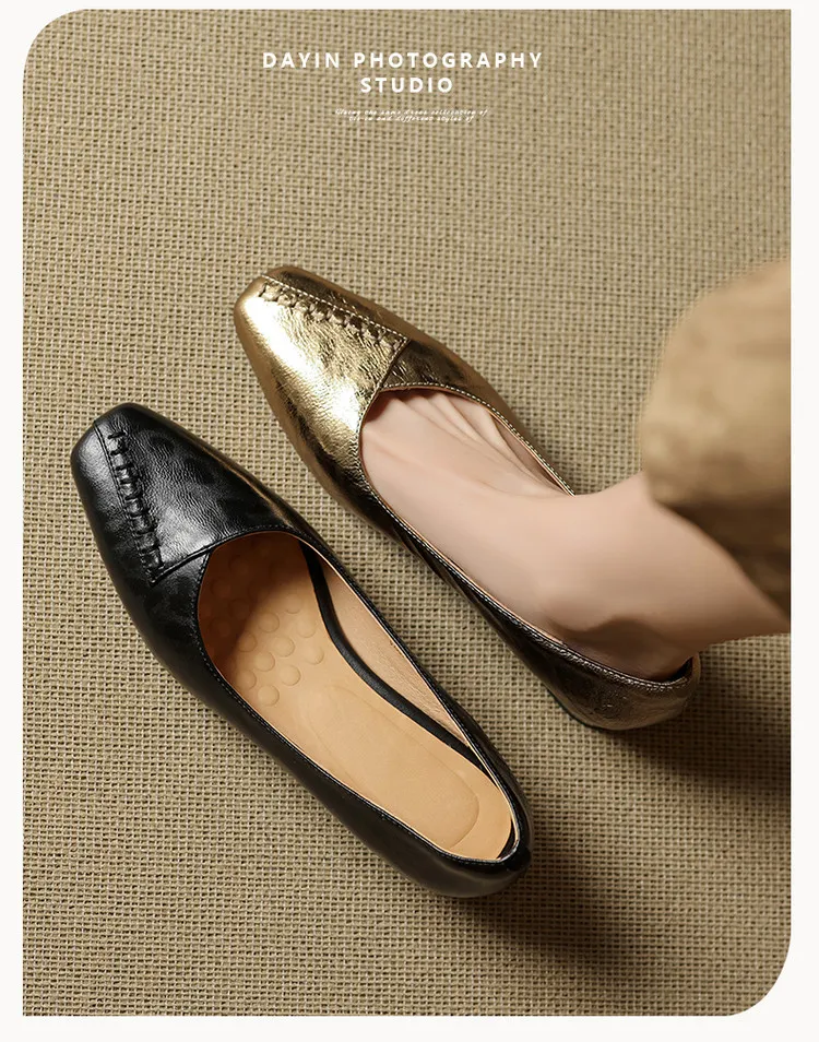 Spring/Summer low-cut square-toe fashion women's shoes, chunky heel, mid-heel, gold and black, sizes 22-25f