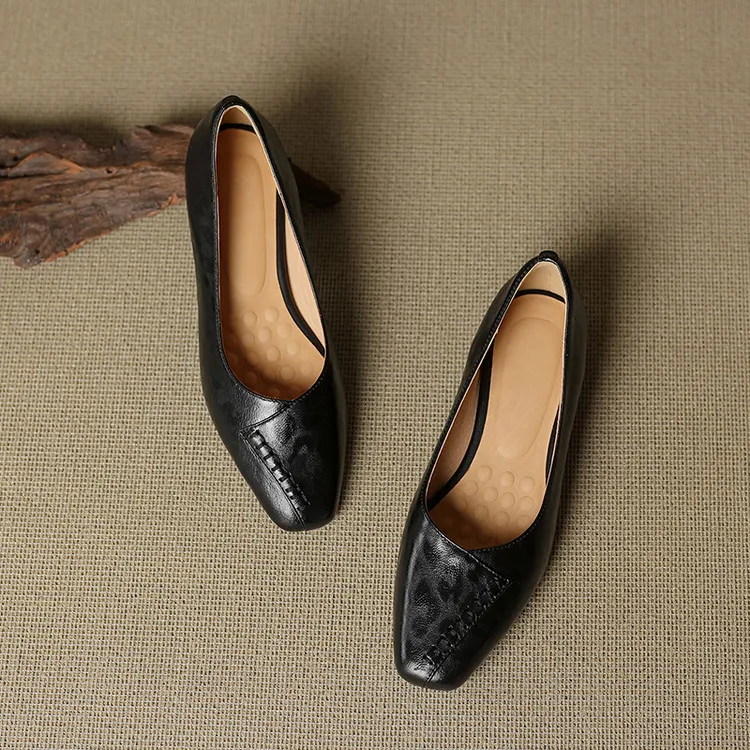 Spring/Summer low-cut square-toe fashion women's shoes, chunky heel, mid-heel, gold and black, sizes 22-25f