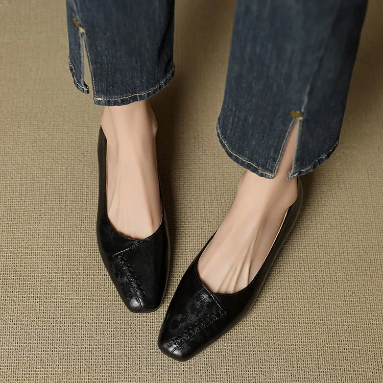 Spring/Summer low-cut square-toe fashion women's shoes, chunky heel, mid-heel, gold and black, sizes 22-25f